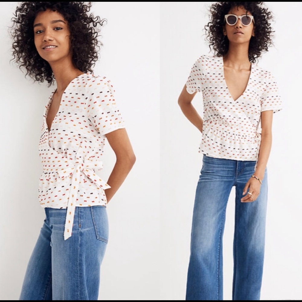 NWT Madewell Rainbow Clipdot Wrap Top